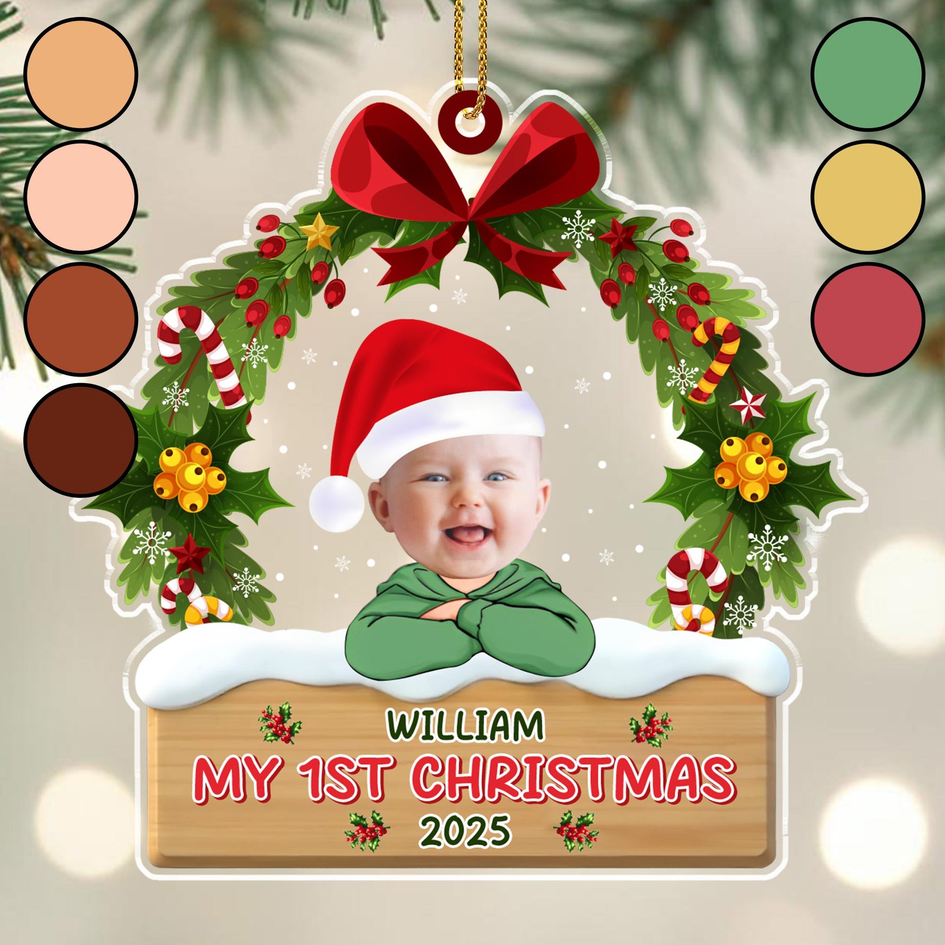 My 1st Christmas With Santa Hat And Christmas Ornaments