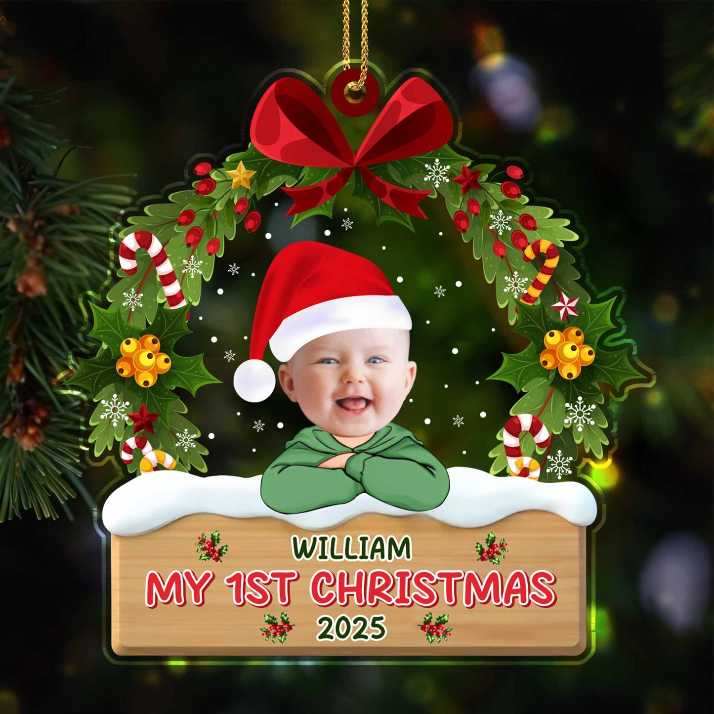 My 1st Christmas With Santa Hat And Christmas Ornaments