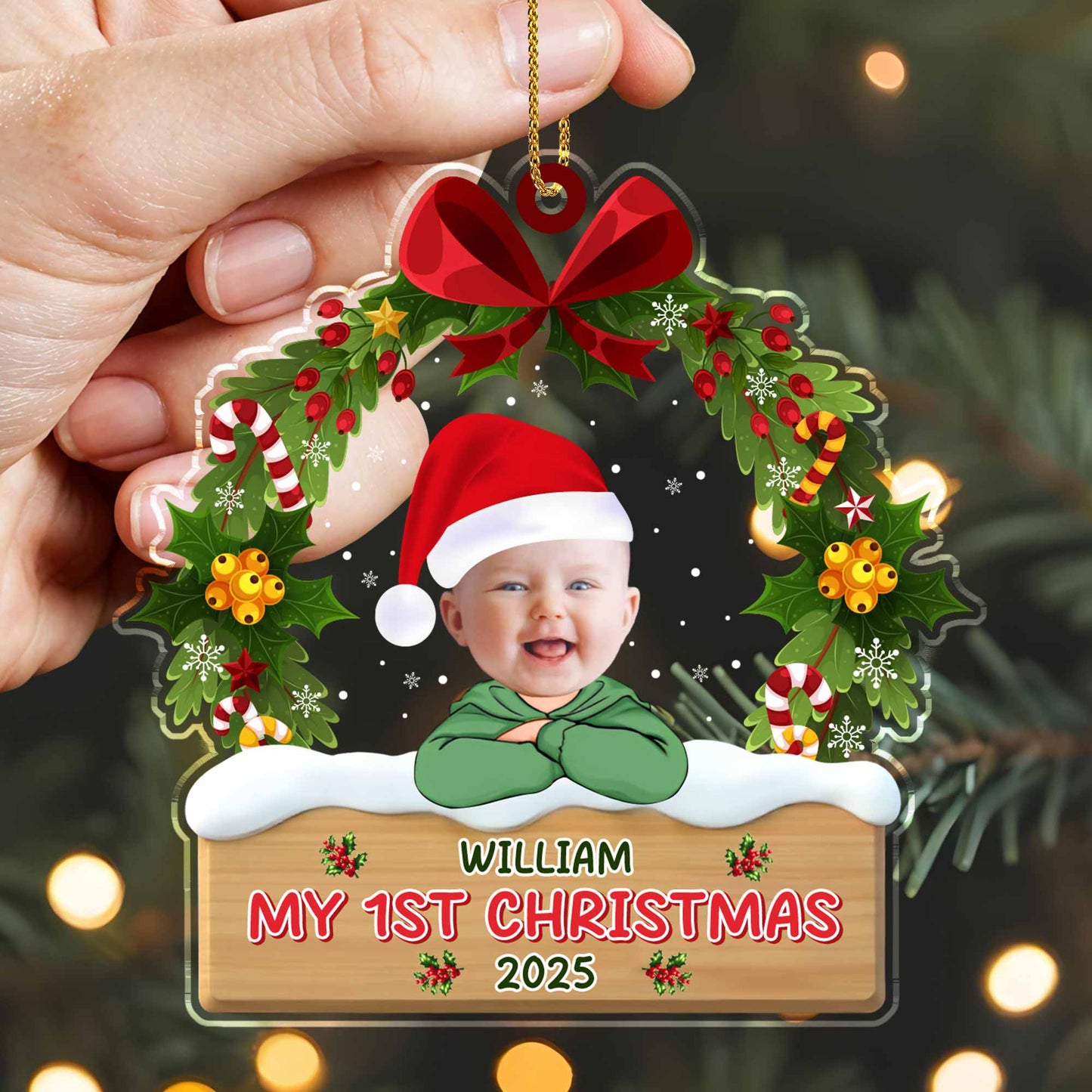 My 1st Christmas With Santa Hat And Christmas Ornaments