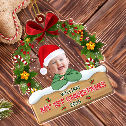 My 1st Christmas With Santa Hat And Christmas Ornaments