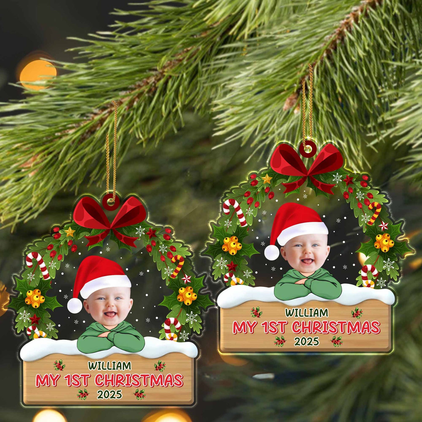 My 1st Christmas With Santa Hat And Christmas Ornaments