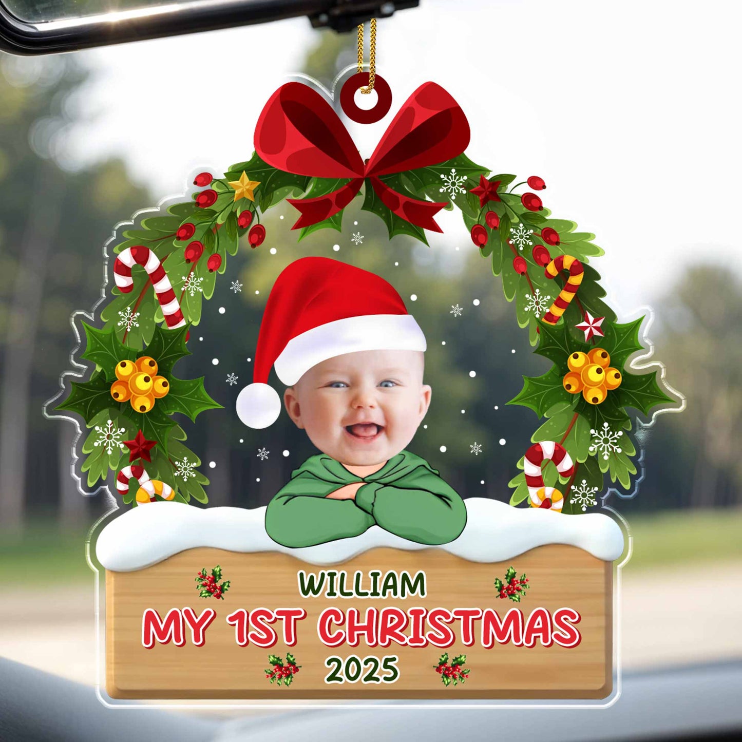 My 1st Christmas With Santa Hat And Christmas Ornaments