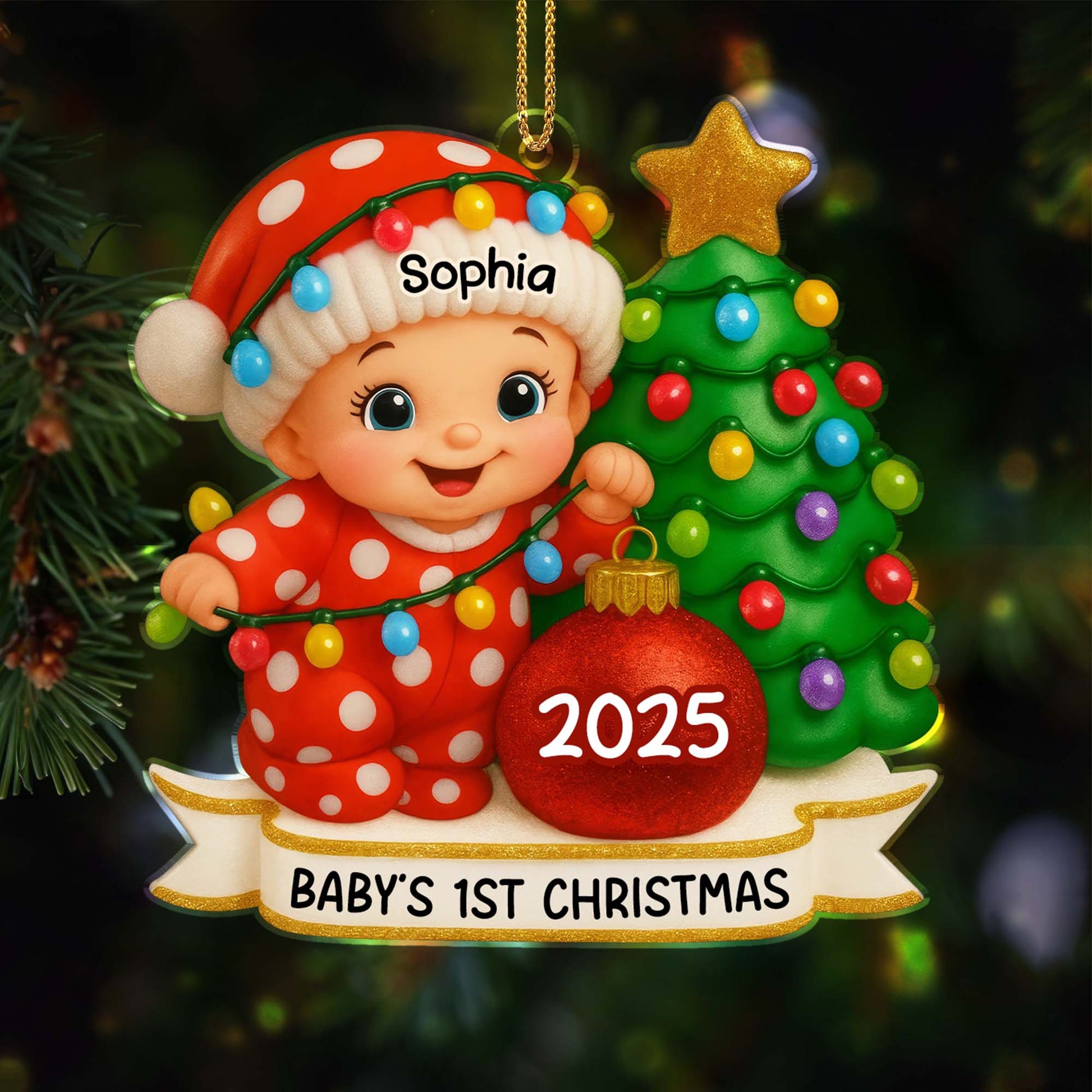 Baby's 1st Christmas With Colorful Tree And Ornaments