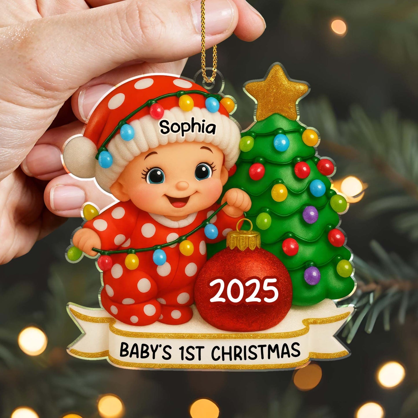 Baby's 1st Christmas With Colorful Tree And Ornaments