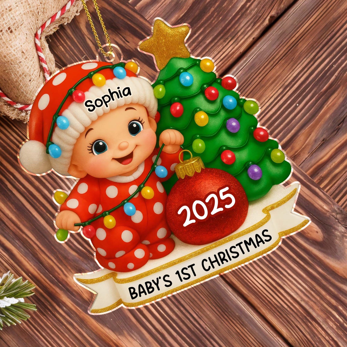 Baby's 1st Christmas With Colorful Tree And Ornaments