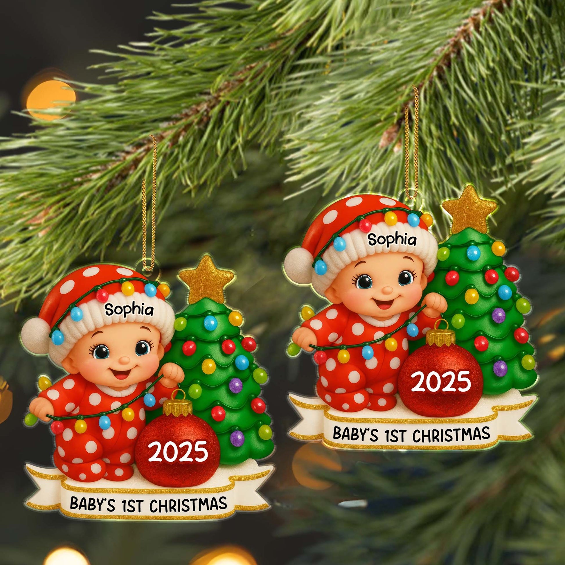 Baby's 1st Christmas With Colorful Tree And Ornaments