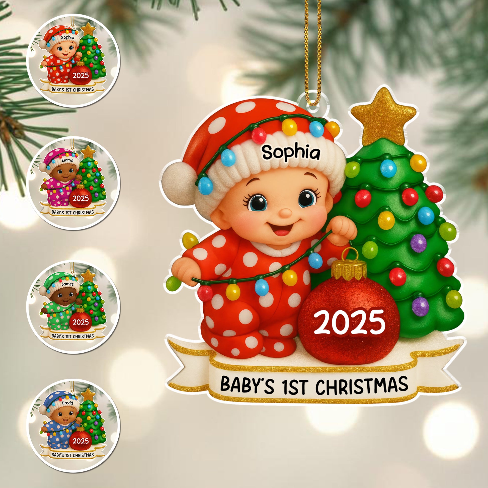 Baby's 1st Christmas With Colorful Tree And Ornaments