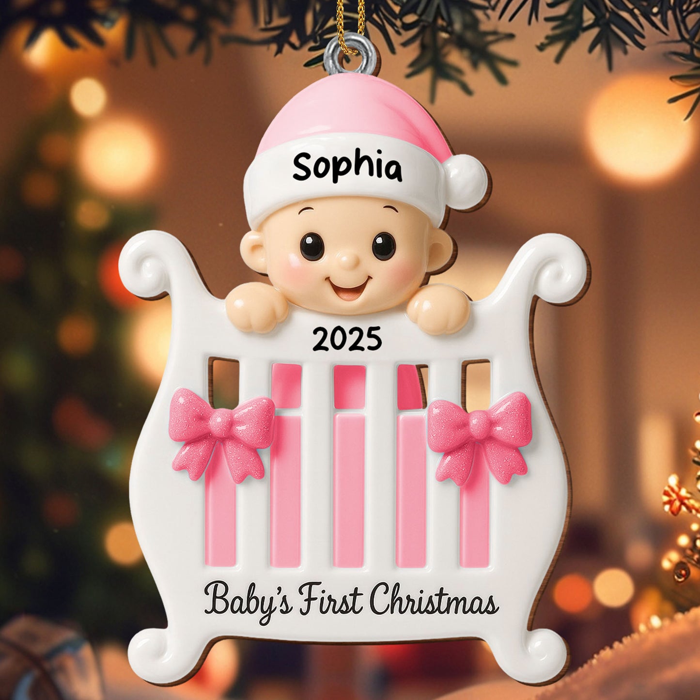 Baby's First Christmas With Crib and Bows