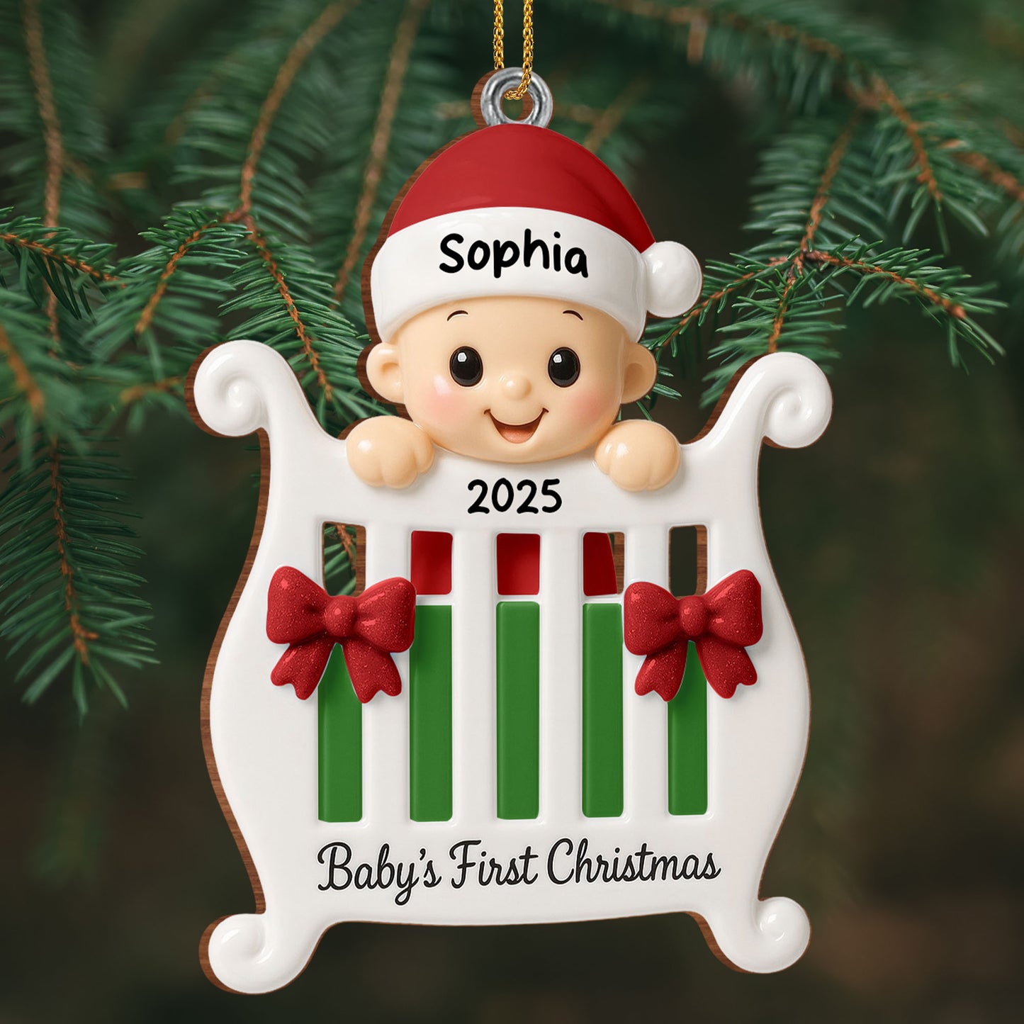 Baby's First Christmas With Crib and Bows