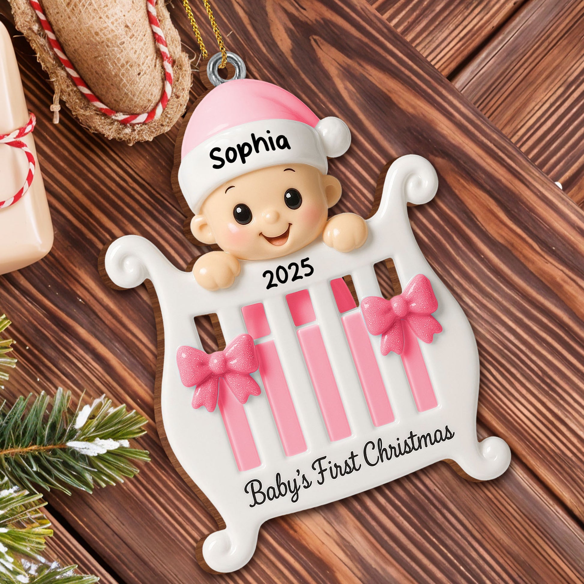 Baby's First Christmas With Crib and Bows