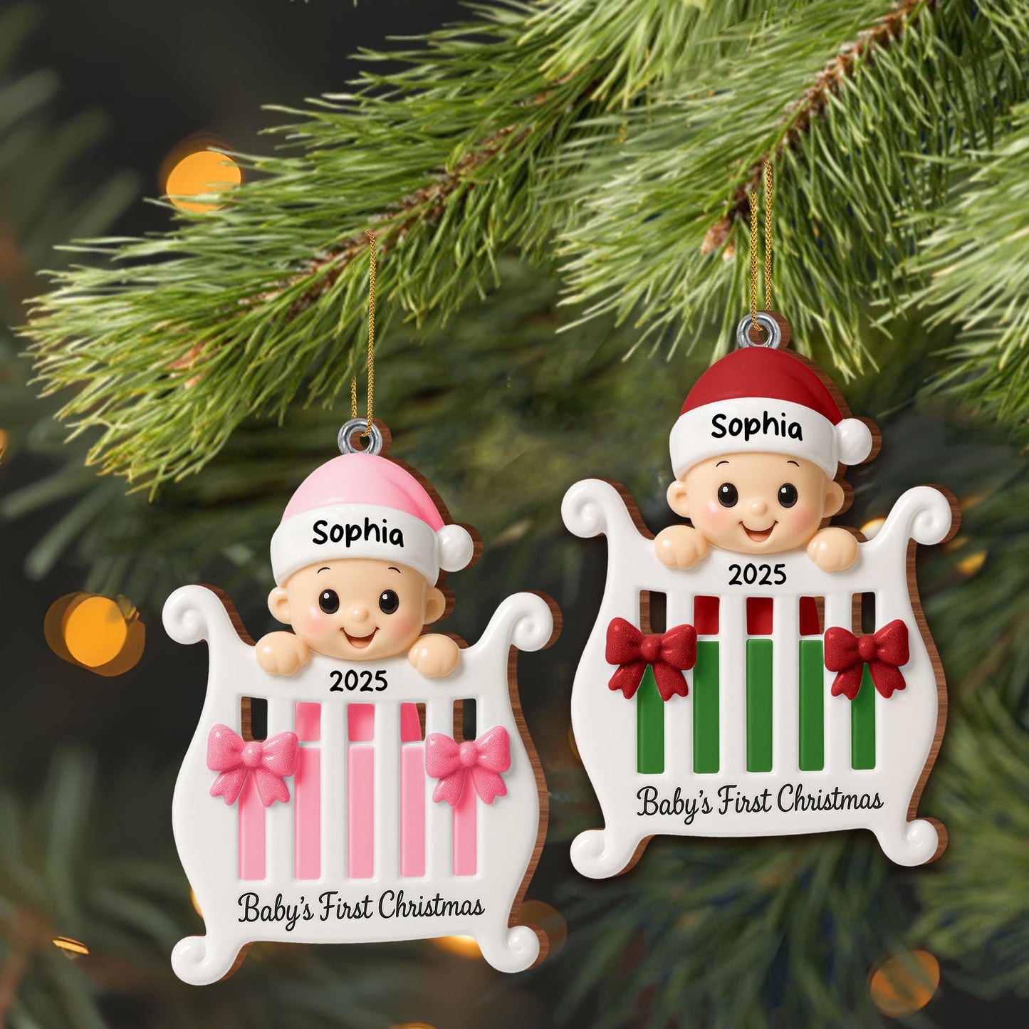 Baby's First Christmas With Crib and Bows