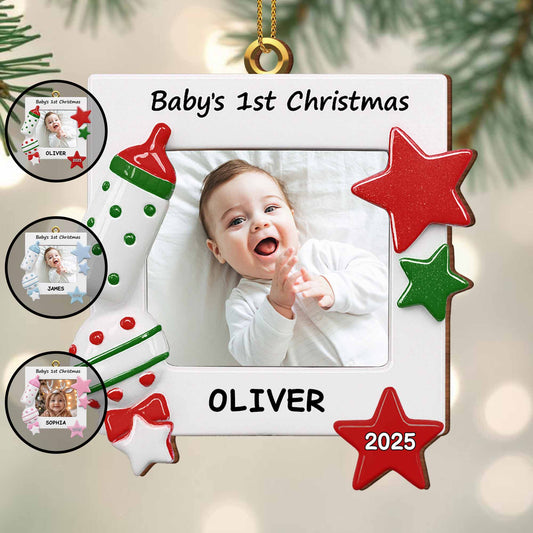 Célébrez le premier Noël de votre tout-petit : biberon et étoiles – Décoration en bois personnalisée, forme personnalisée – KID182_WDO