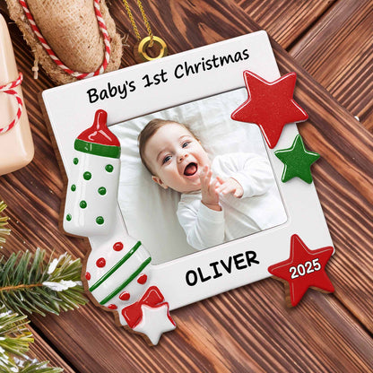 Célébrez le premier Noël de votre tout-petit : biberon et étoiles – Décoration en bois personnalisée, forme personnalisée – KID182_WDO