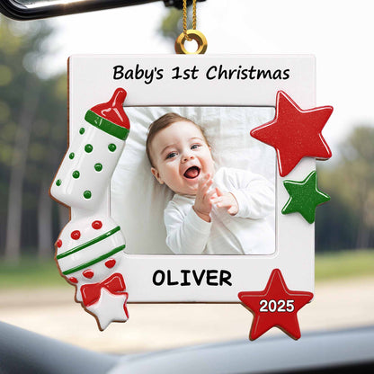 Célébrez le premier Noël de votre tout-petit : biberon et étoiles – Décoration en bois personnalisée, forme personnalisée – KID182_WDO