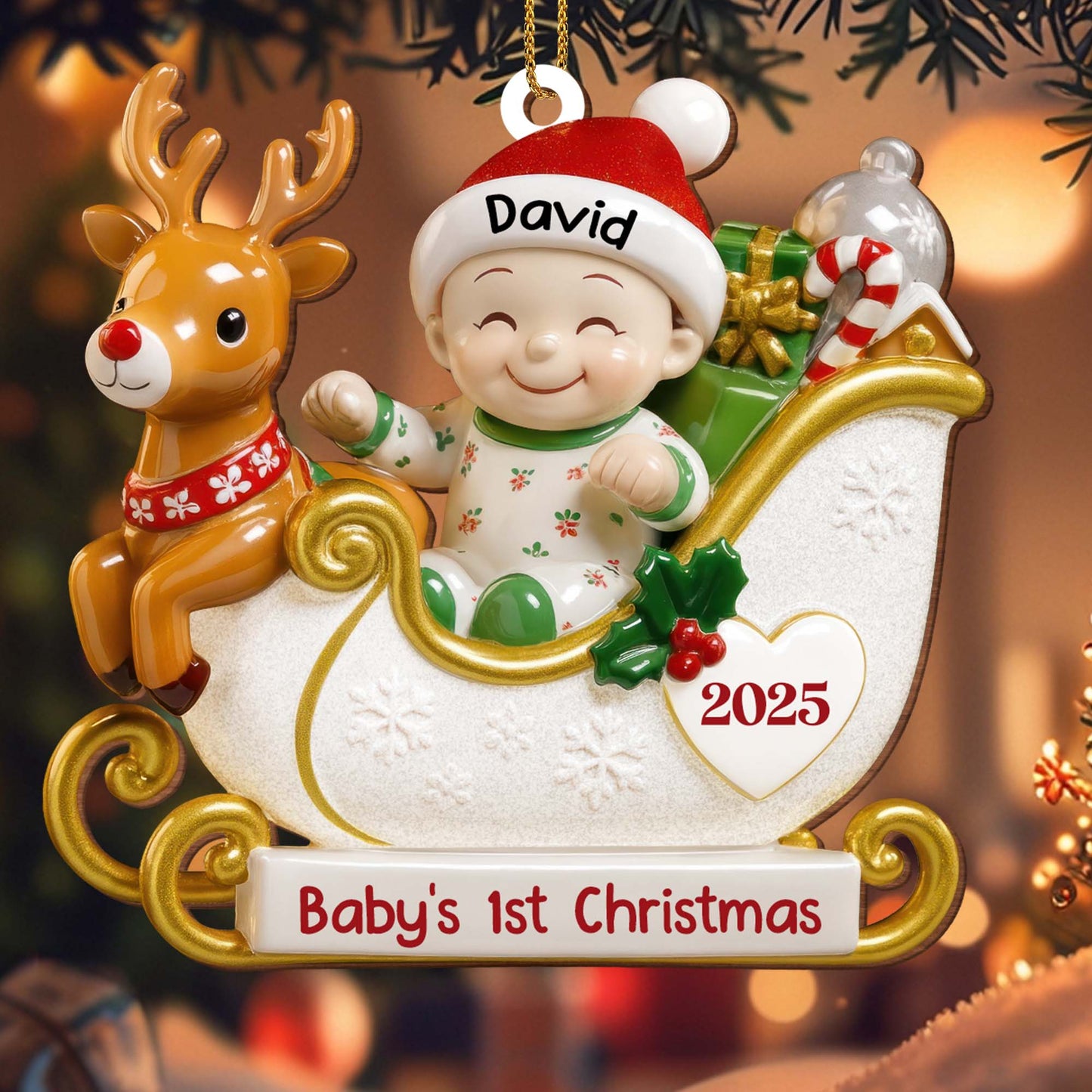 Baby's 1st Christmas With Reindeer And Sleigh