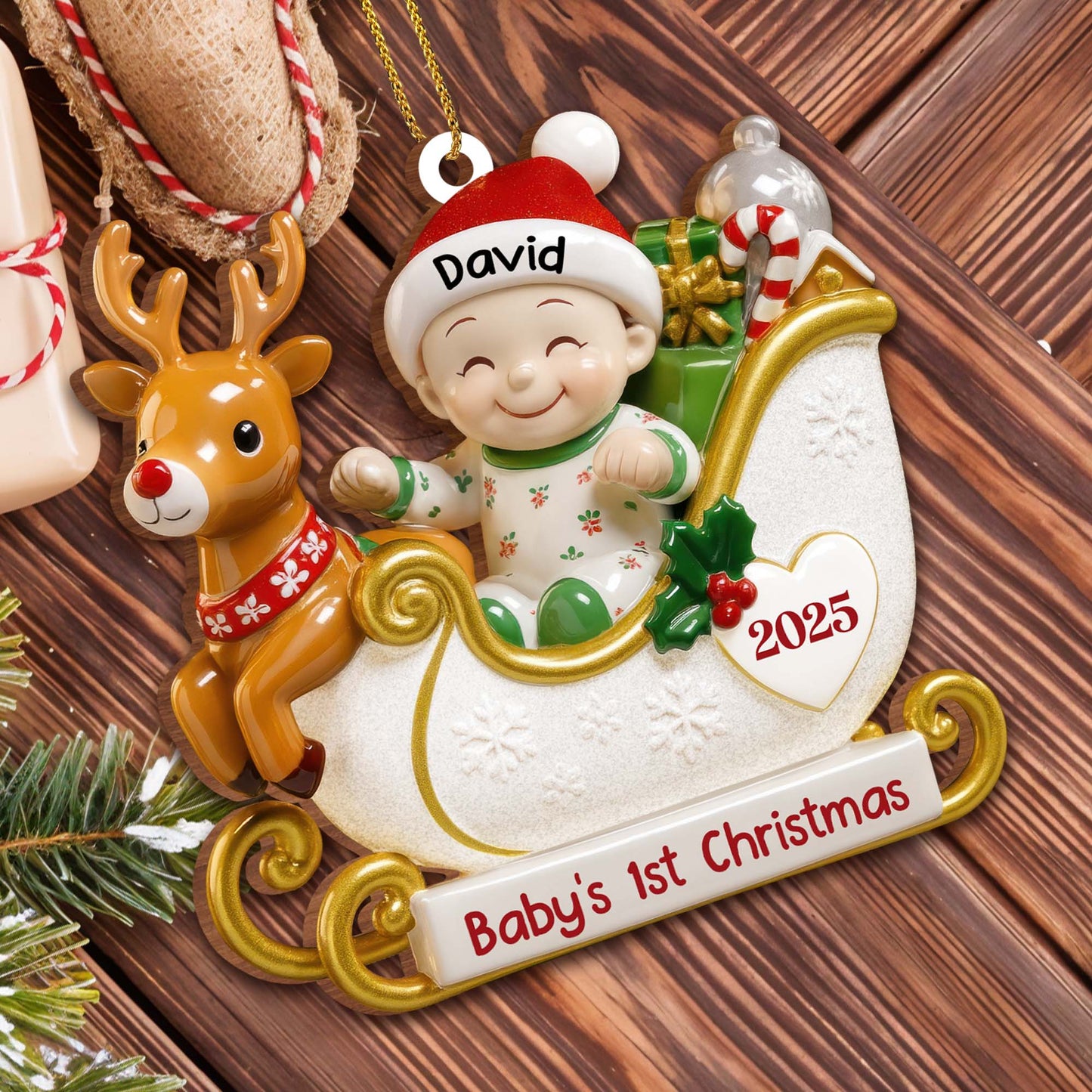 Baby's 1st Christmas With Reindeer And Sleigh