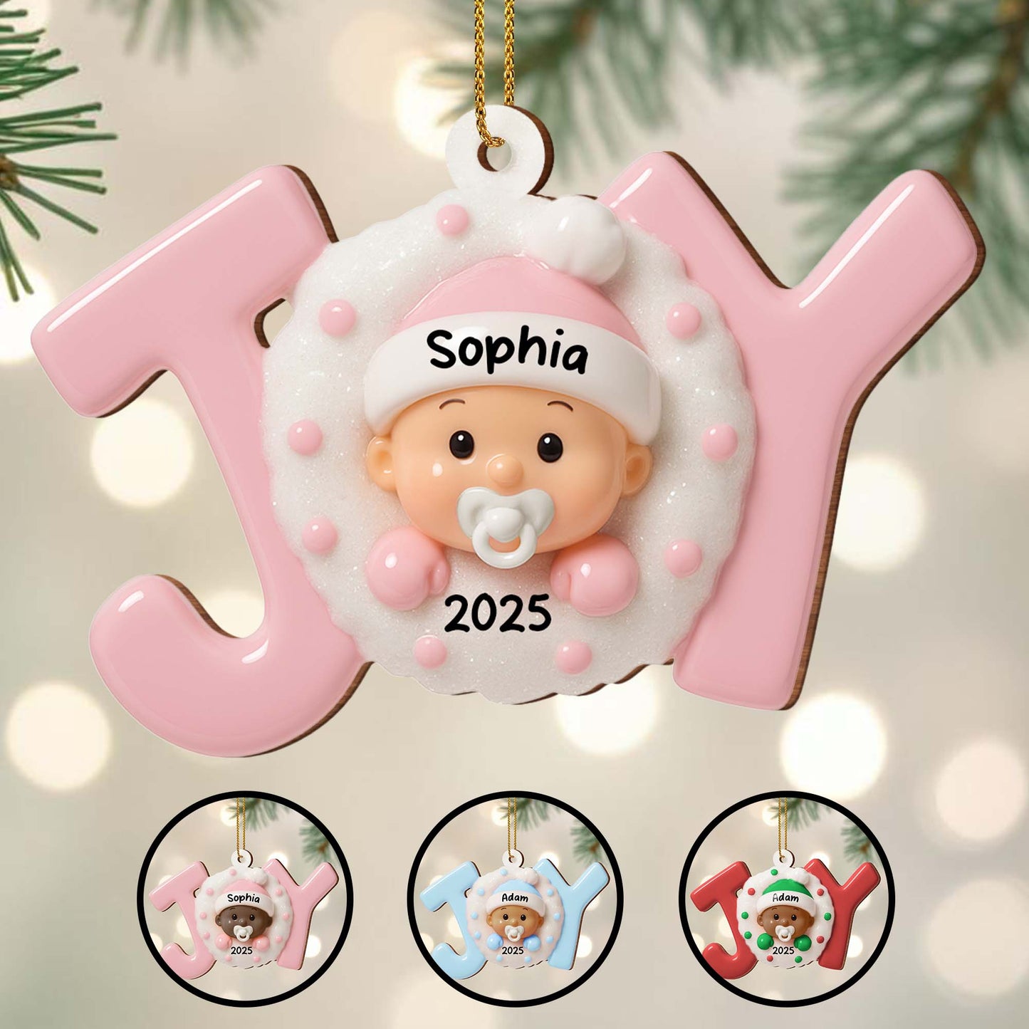 Custom Baby’s First Christmas Ornament With Snowflakes