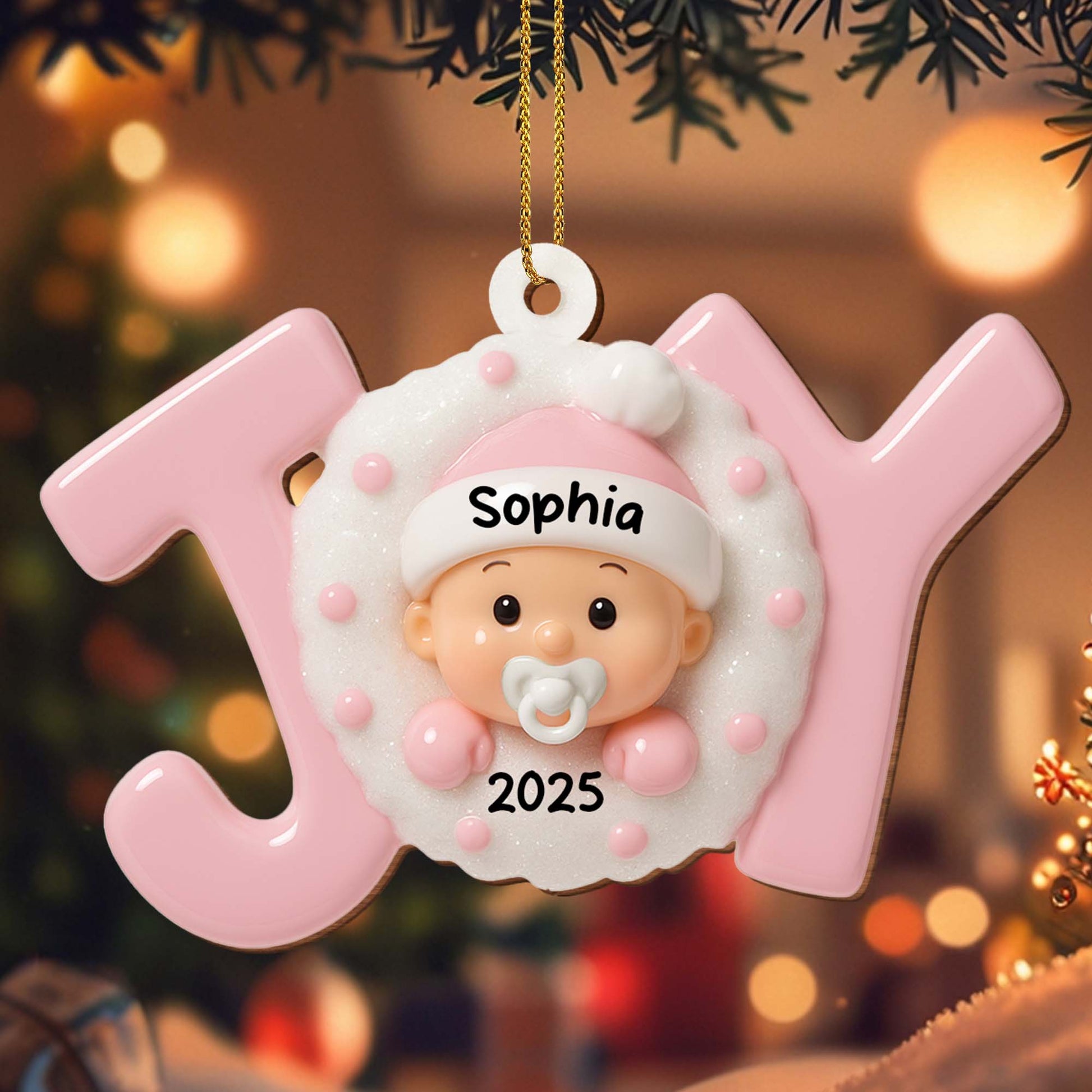 Custom Baby’s First Christmas Ornament With Snowflakes