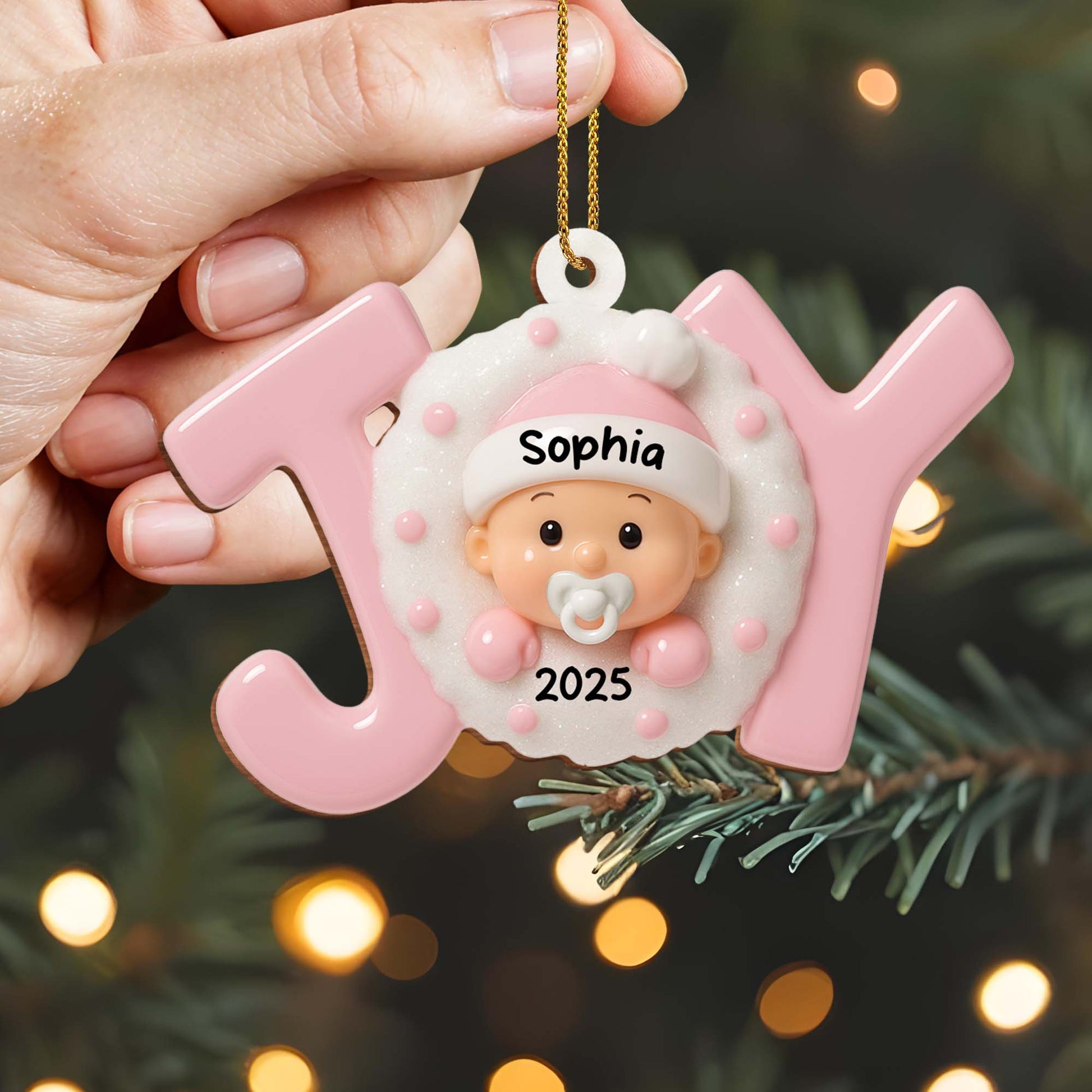 Custom Baby’s First Christmas Ornament With Snowflakes