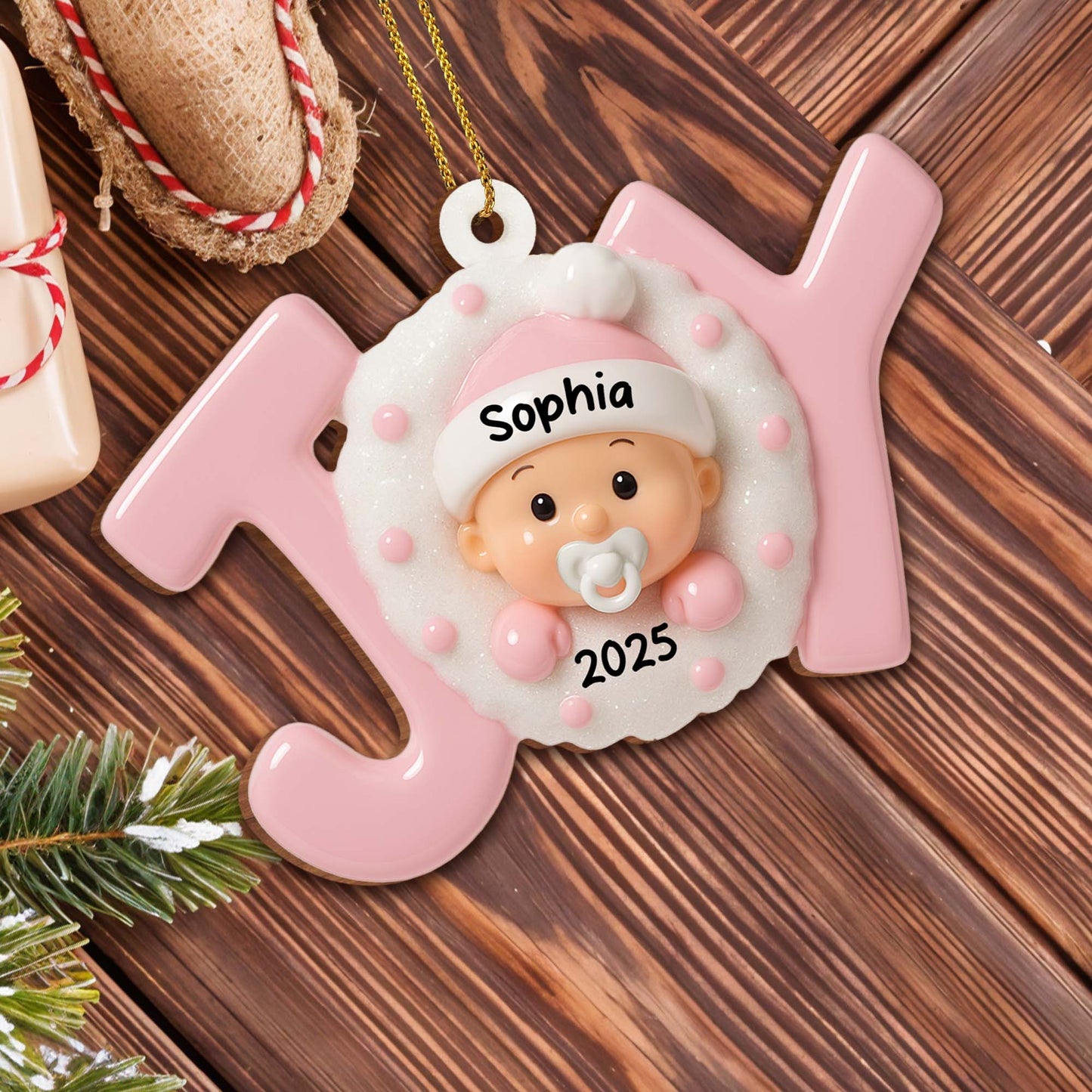 Custom Baby’s First Christmas Ornament With Snowflakes