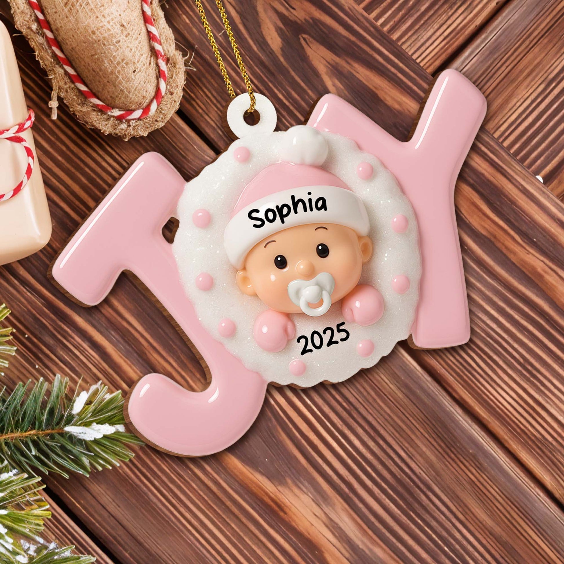 Custom Baby’s First Christmas Ornament With Snowflakes