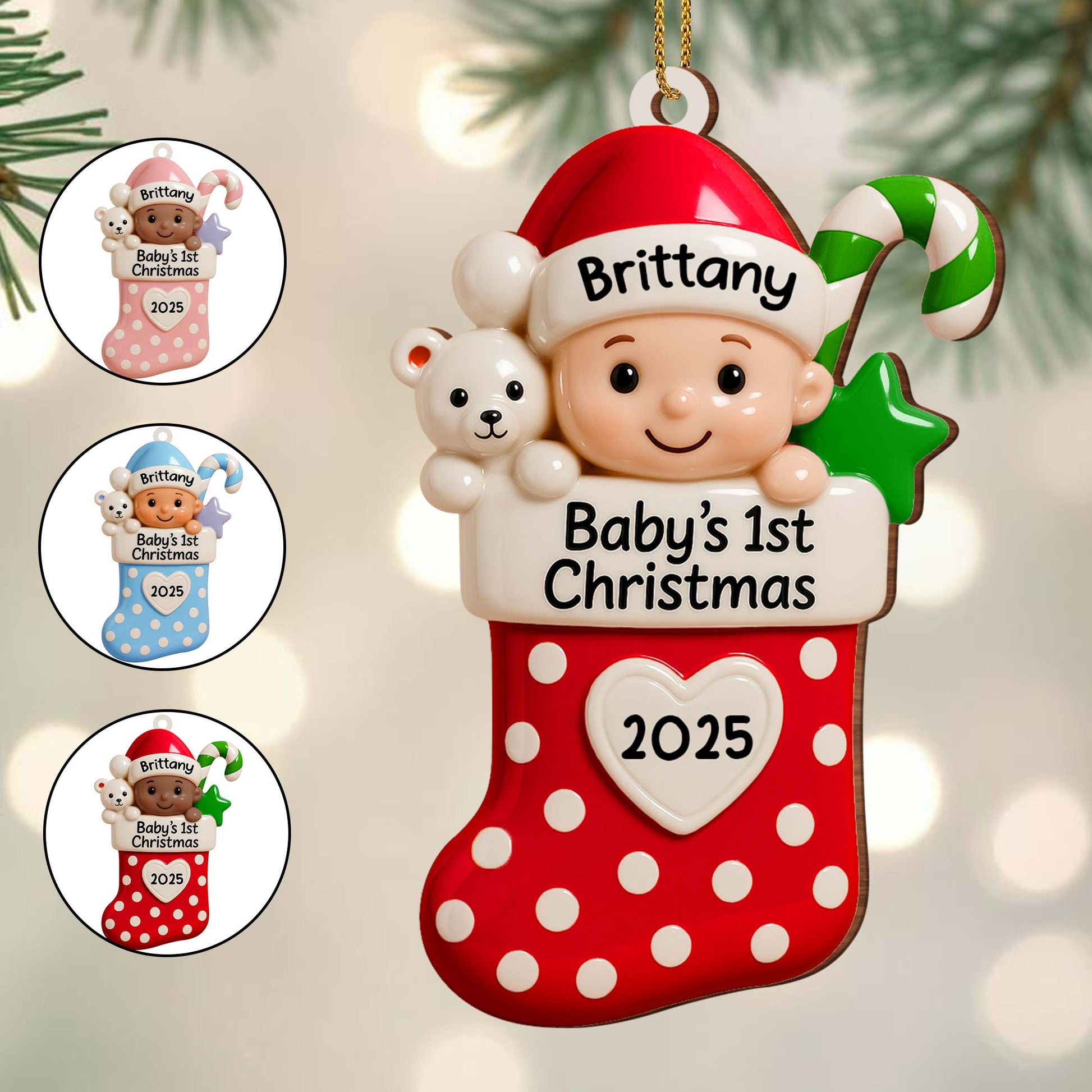 Baby's 1st Christmas Stocking With Teddy Bear And Star