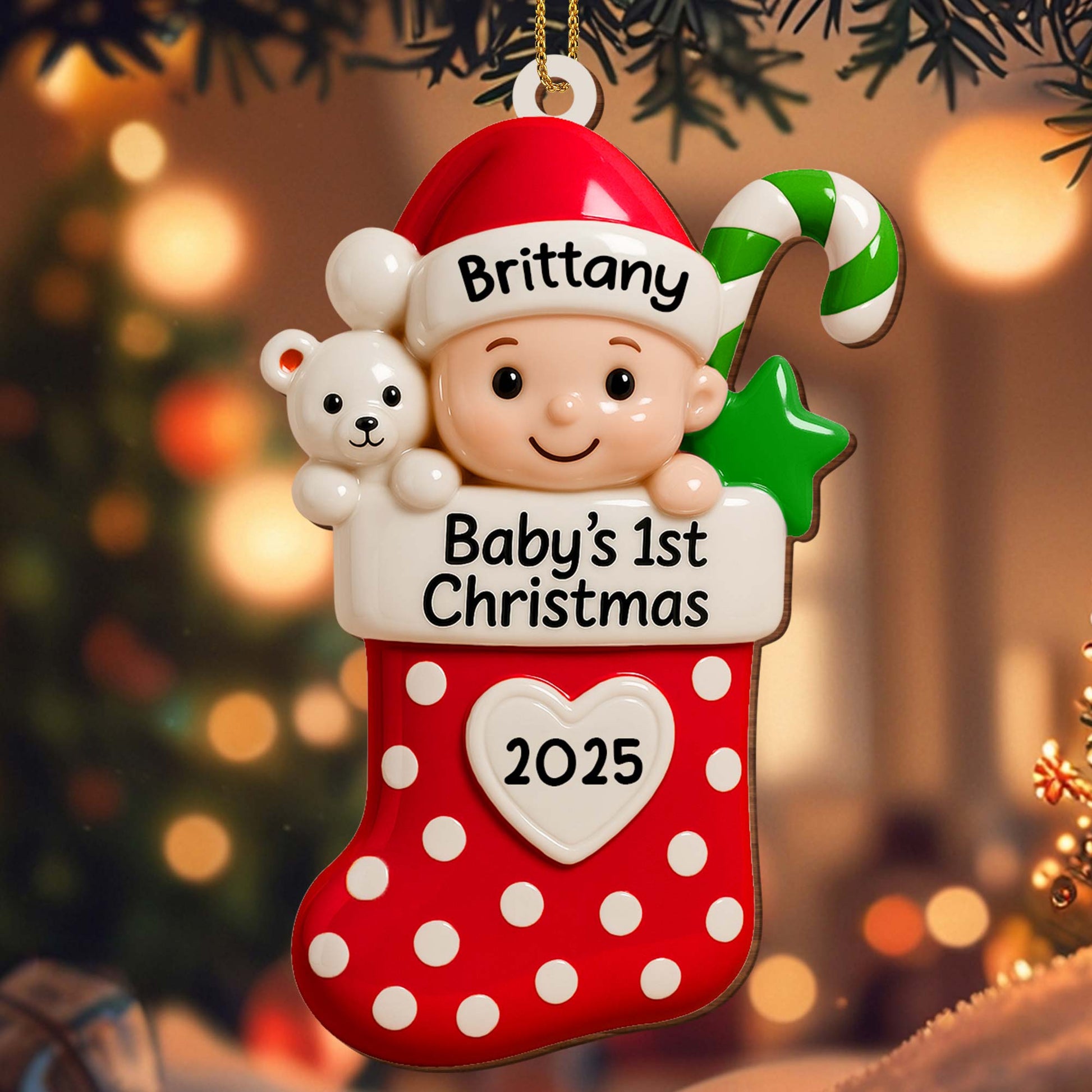 Baby's 1st Christmas Stocking With Teddy Bear And Star