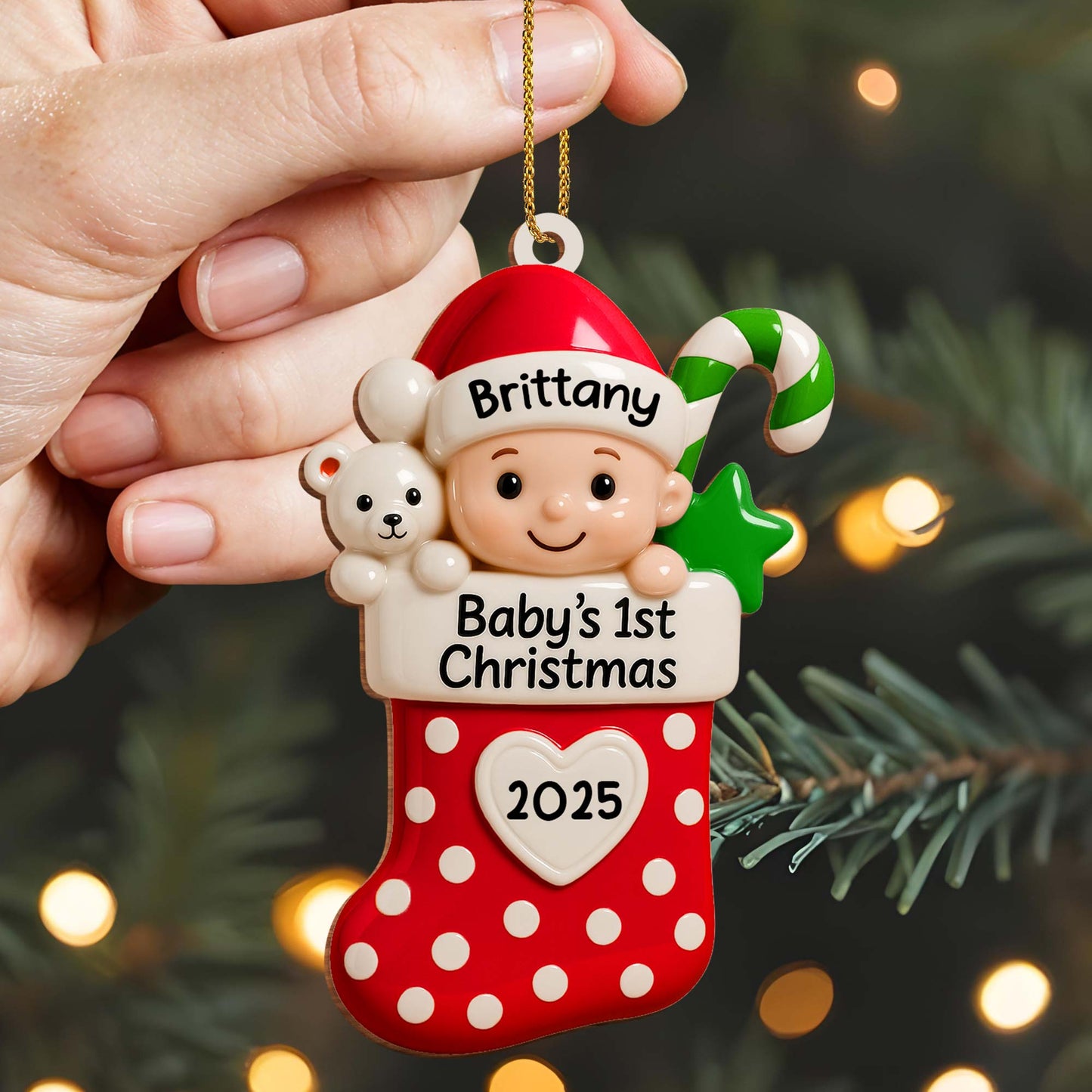 Baby's 1st Christmas Stocking With Teddy Bear And Star