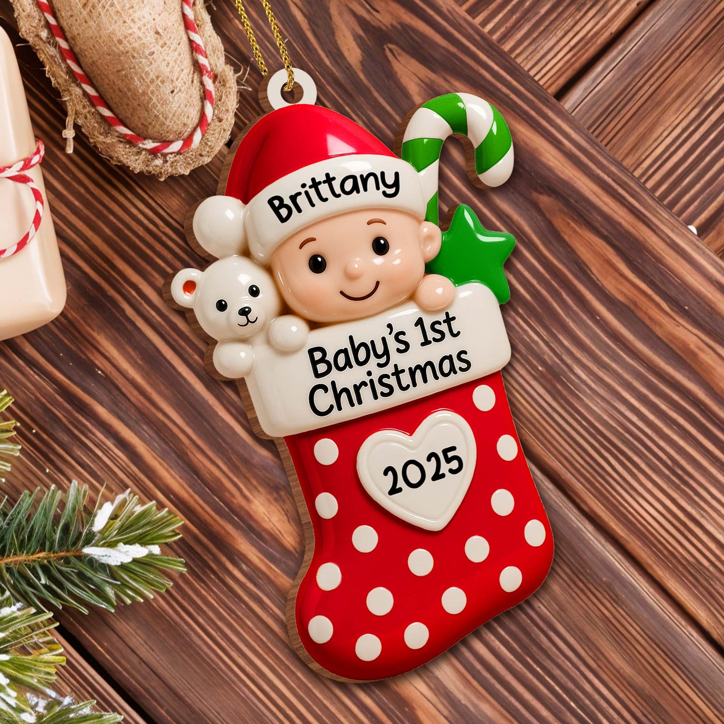 Baby's 1st Christmas Stocking With Teddy Bear And Star