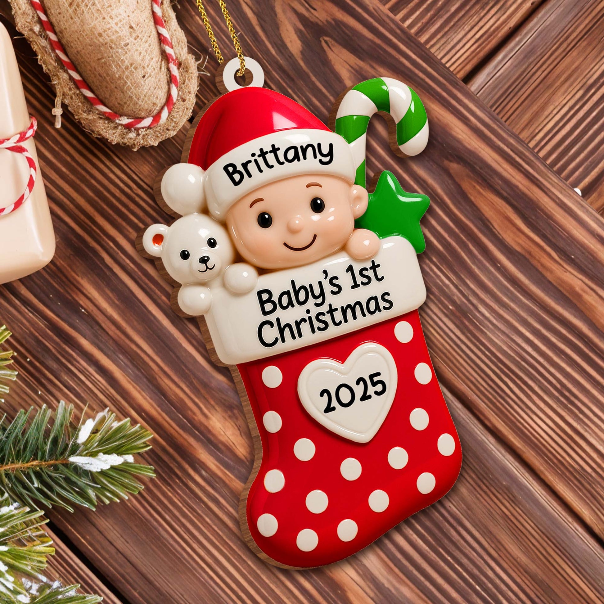 Baby's 1st Christmas Stocking With Teddy Bear And Star