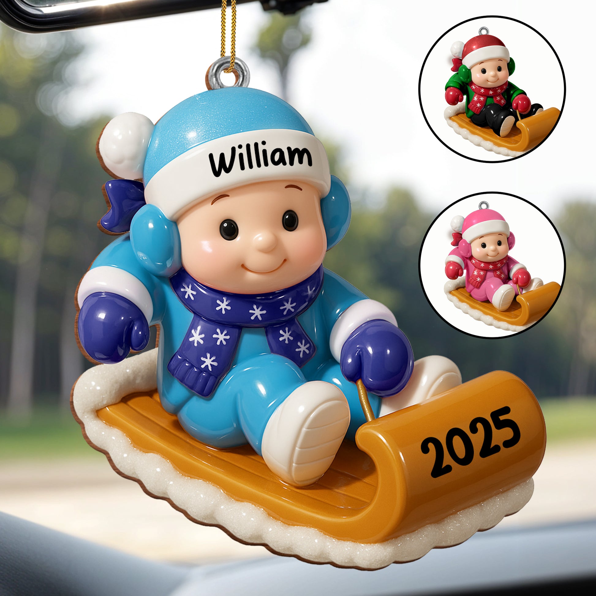 Customizable Winter Sled Ornament With Child