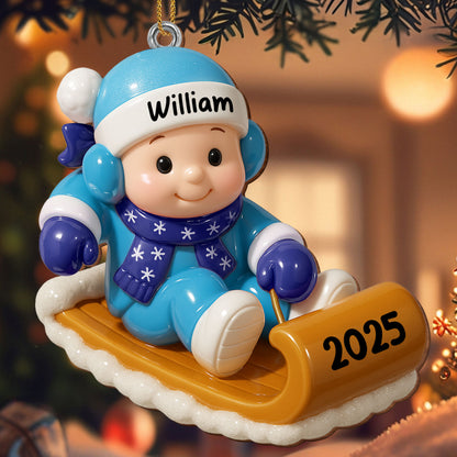 Customizable Winter Sled Ornament With Child