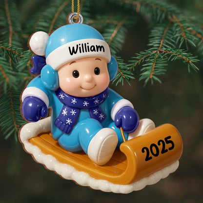 Customizable Winter Sled Ornament With Child