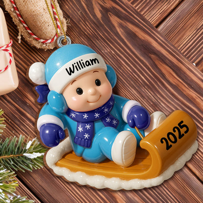 Customizable Winter Sled Ornament With Child