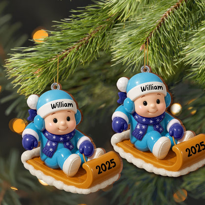 Customizable Winter Sled Ornament With Child