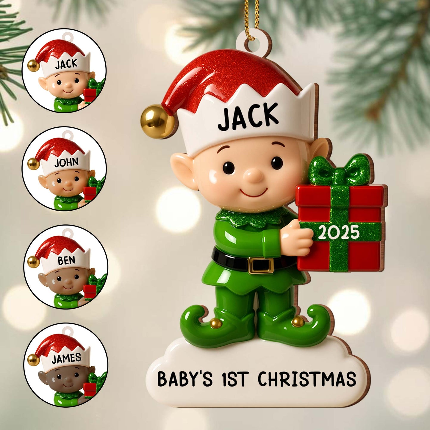 Baby's 1st Christmas, Elf With Gift Box