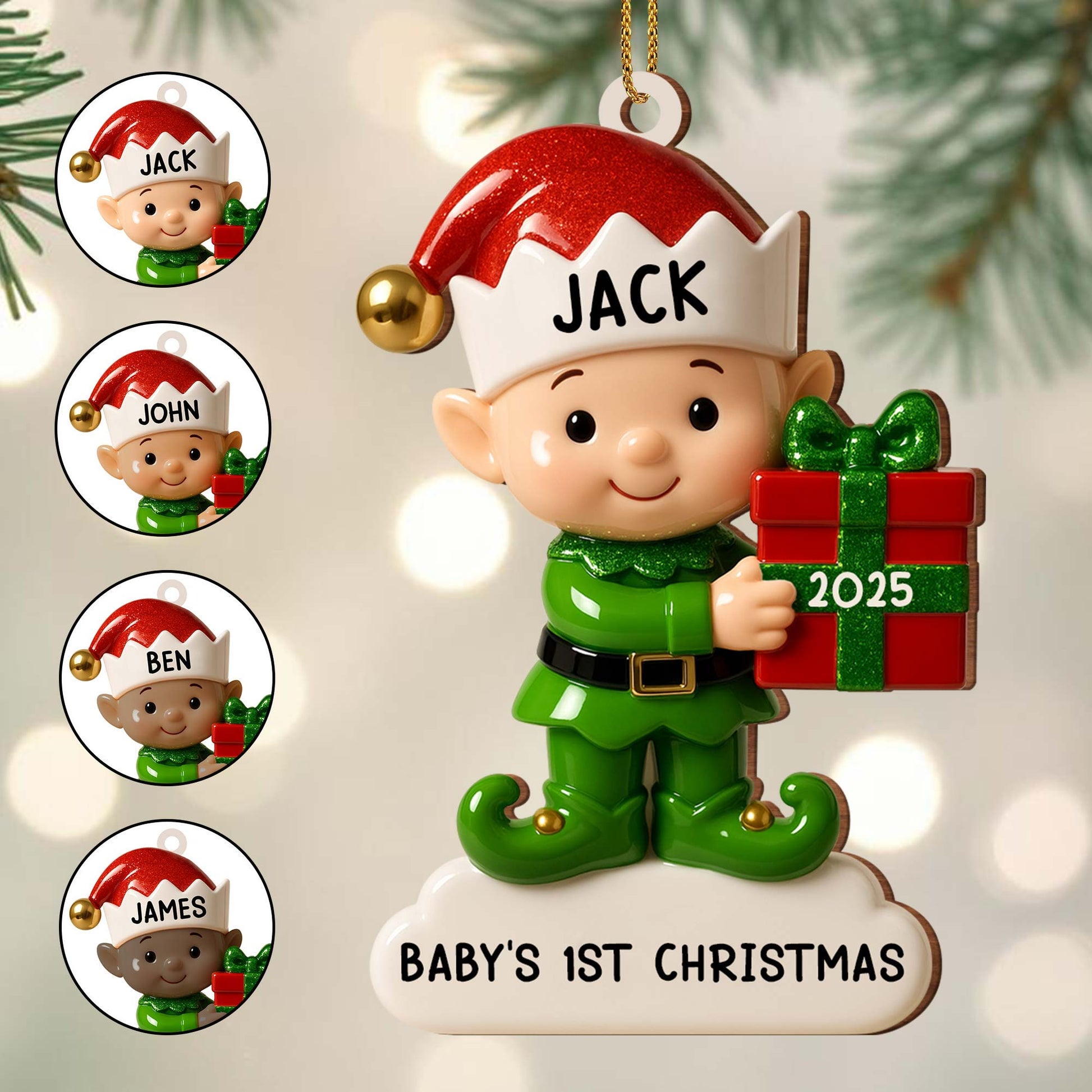 Baby's 1st Christmas, Elf With Gift Box