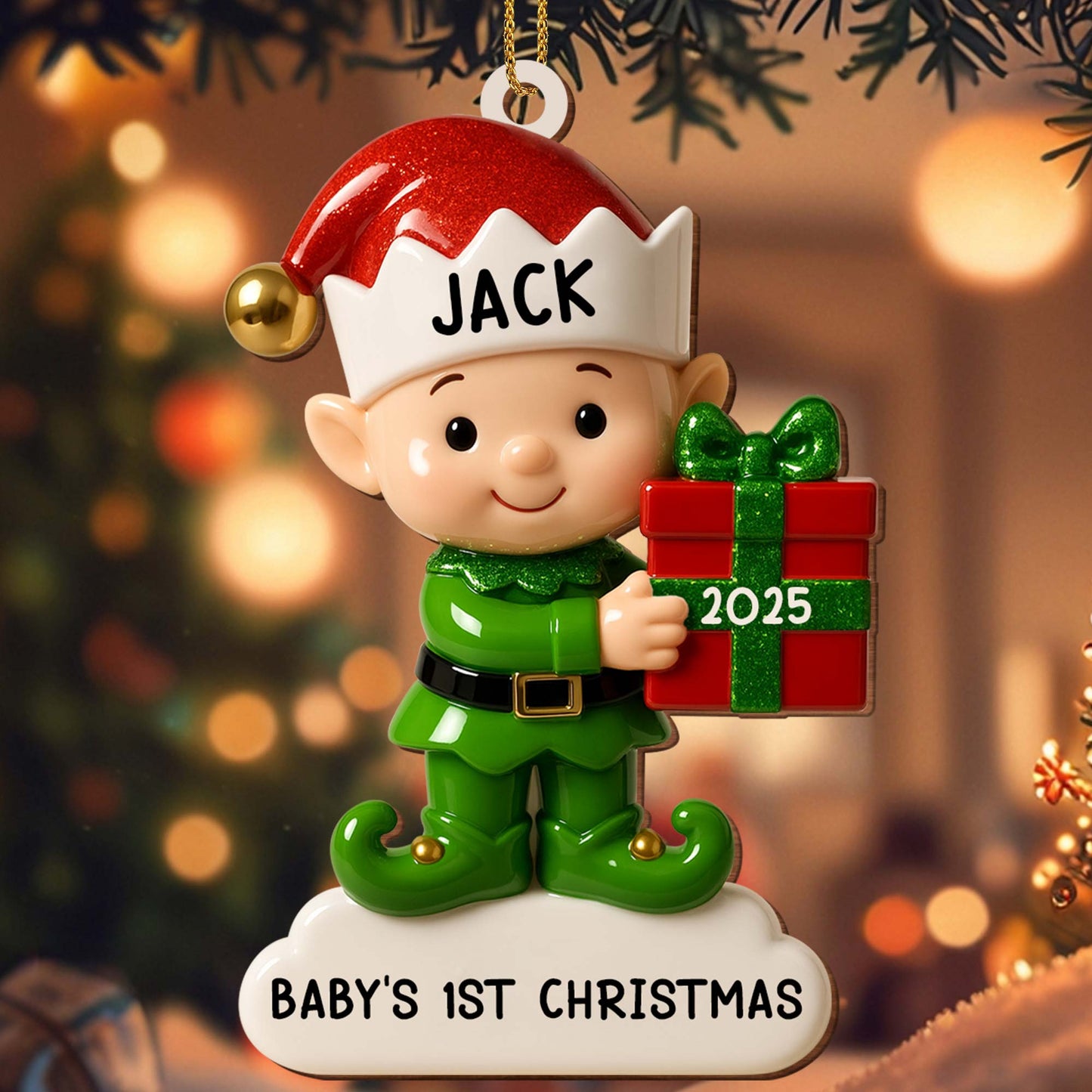 Baby's 1st Christmas, Elf With Gift Box
