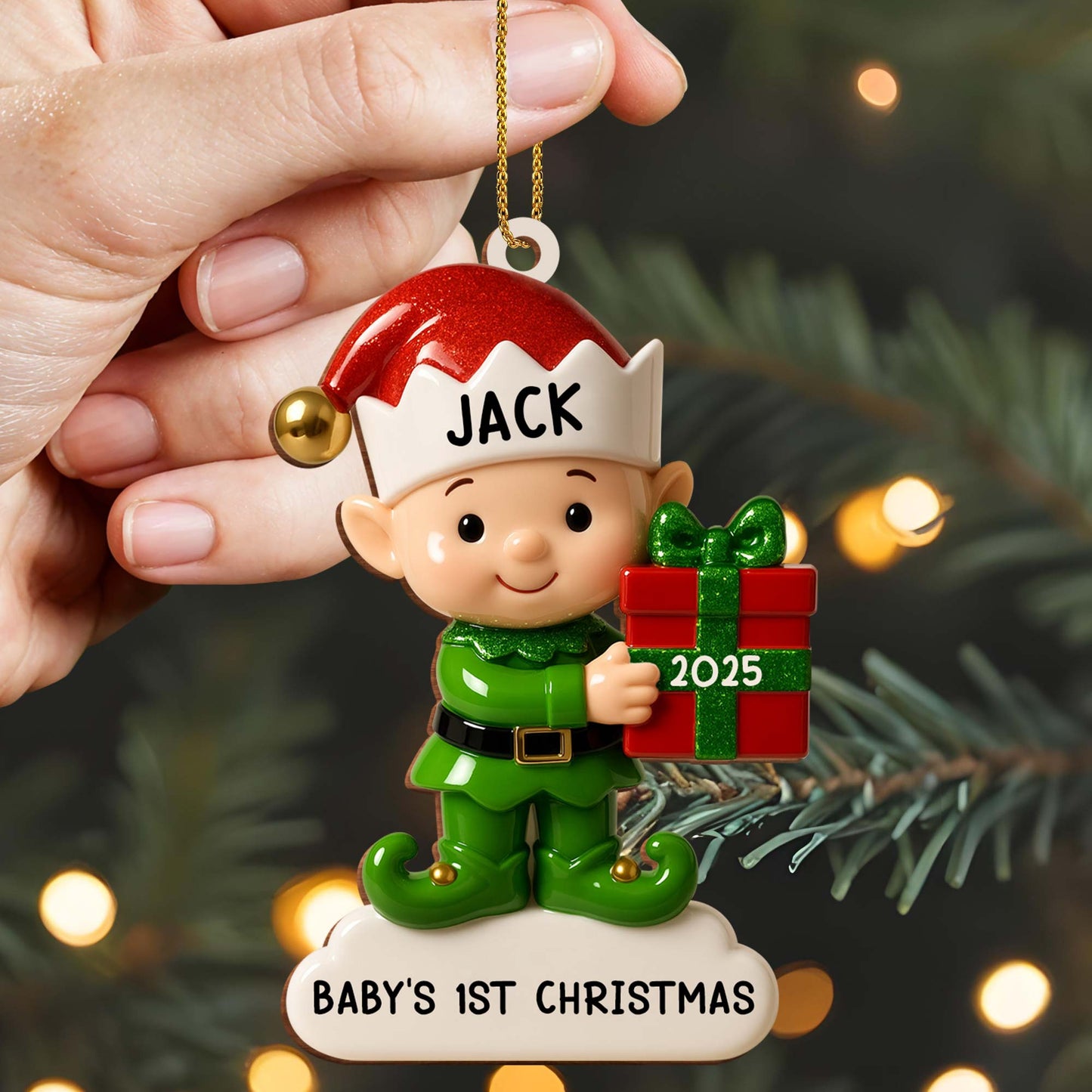 Baby's 1st Christmas, Elf With Gift Box