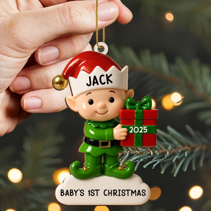Baby's 1st Christmas, Elf With Gift Box