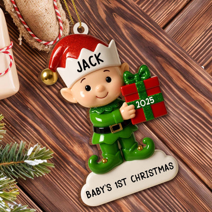 Baby's 1st Christmas, Elf With Gift Box