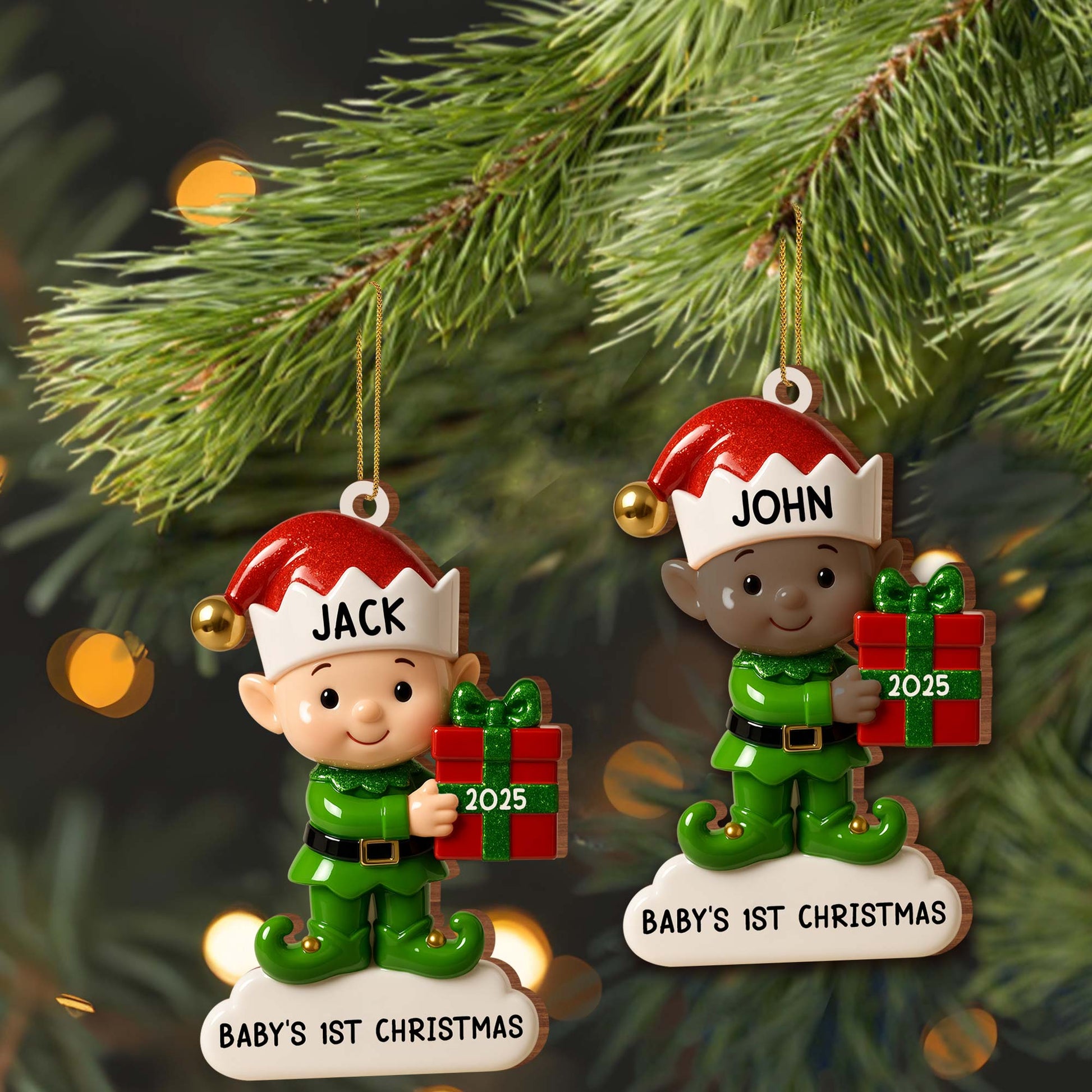 Baby's 1st Christmas, Elf With Gift Box