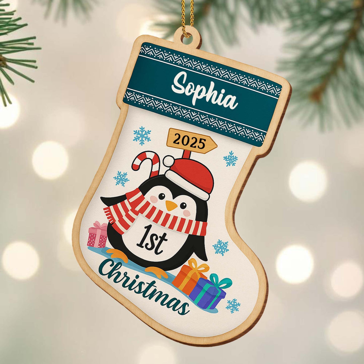 To [Name] On Your 1st Christmas, Penguin Gifts Snowflakes Ornament