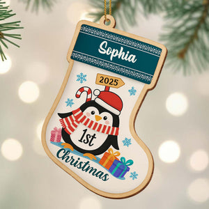 To [Name] On Your 1st Christmas, Penguin Gifts Snowflakes Ornament