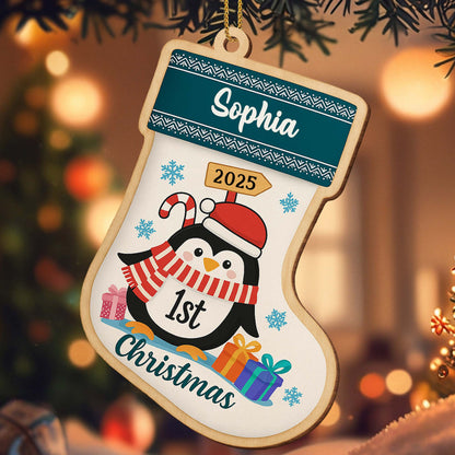 To [Name] On Your 1st Christmas, Penguin Gifts Snowflakes Ornament