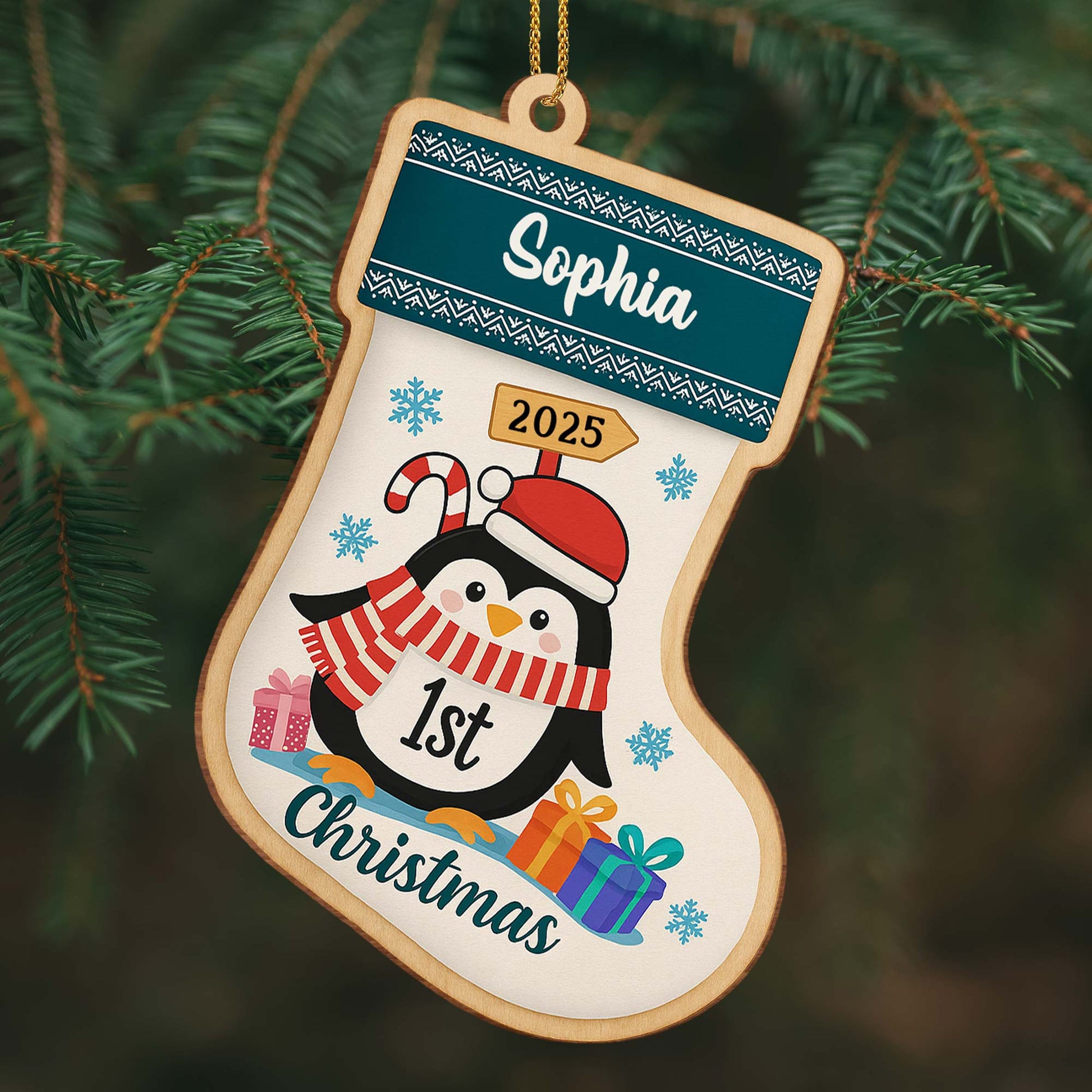 To [Name] On Your 1st Christmas, Penguin Gifts Snowflakes Ornament