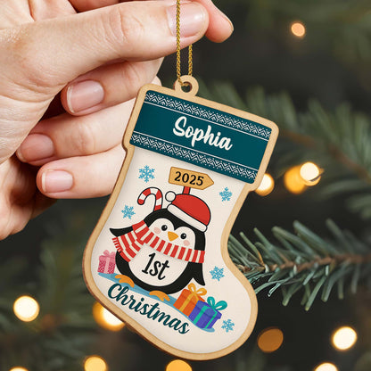 To [Name] On Your 1st Christmas, Penguin Gifts Snowflakes Ornament