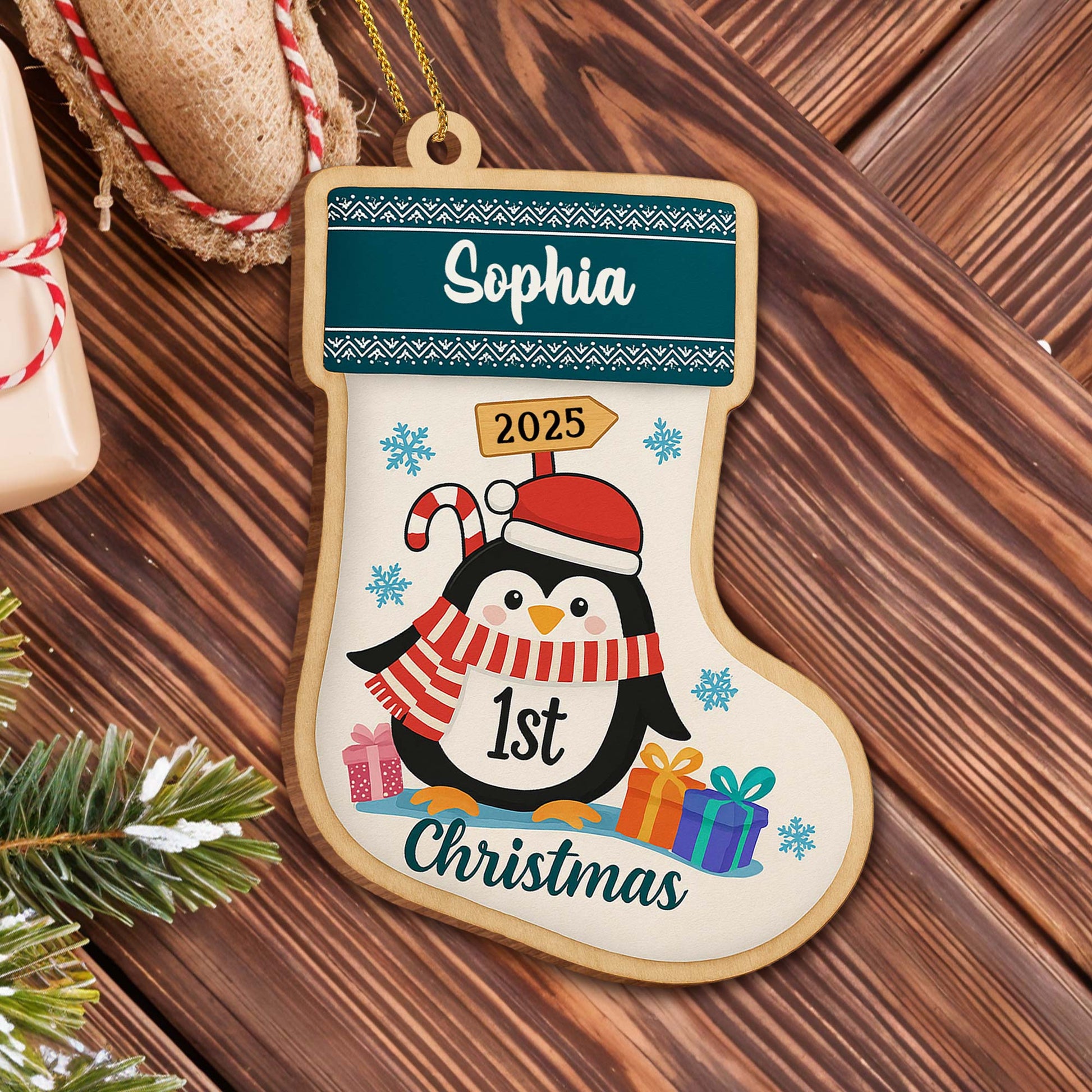 To [Name] On Your 1st Christmas, Penguin Gifts Snowflakes Ornament