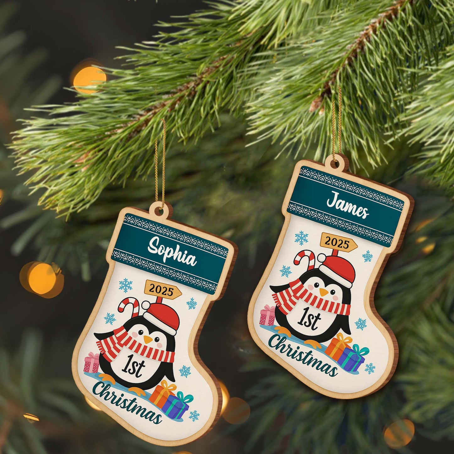 To [Name] On Your 1st Christmas, Penguin Gifts Snowflakes Ornament
