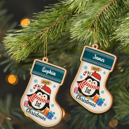 To [Name] On Your 1st Christmas, Penguin Gifts Snowflakes Ornament